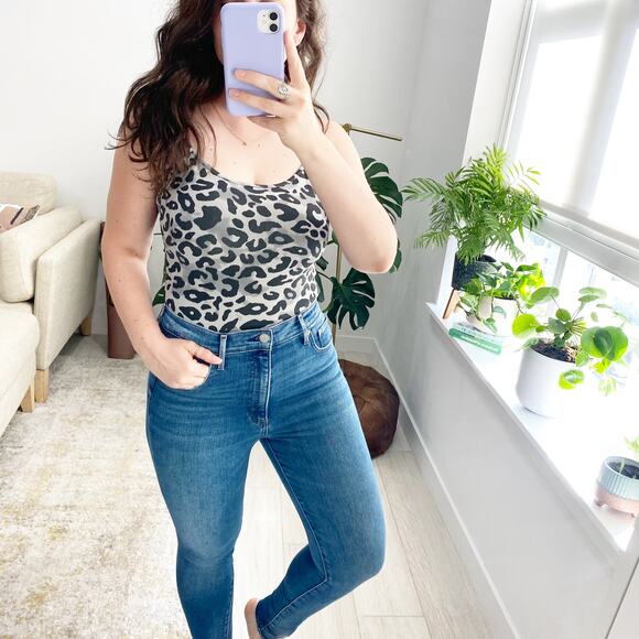 Zara Gray Animal Print Bodysuit Tank Size Small - Picture 1 of 6